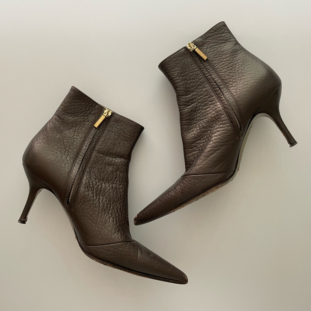 Dolce & Gabbana Brown Leather Pointed Ankle Boots Size 39.5 US 9.5